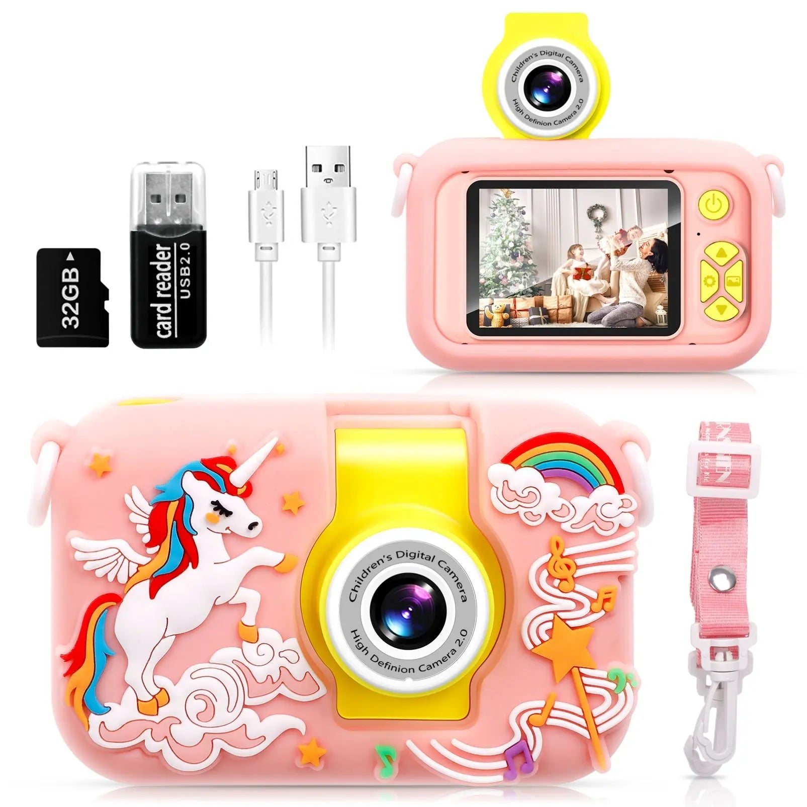 ARNSSIEN kids digital camera with 180° flip lens, 2.4-inch LCD, and protective silicone case